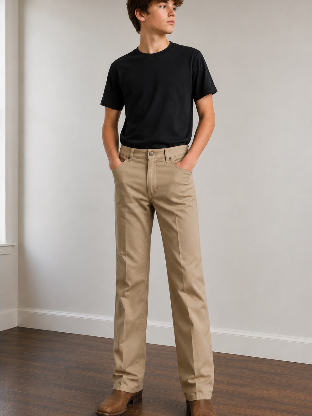 Wrangler Wrancher Dress Jeans Boys Sz. 16 Tan Boot Cut Nwt Y2K